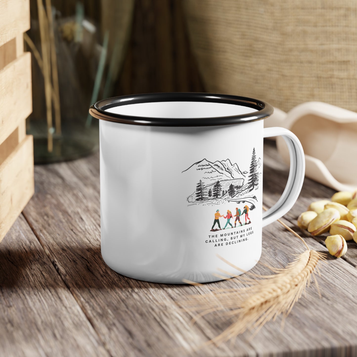 Mountain Adventure Enamel Camp Cup, Camping Mug, Coffee Lovers Gift