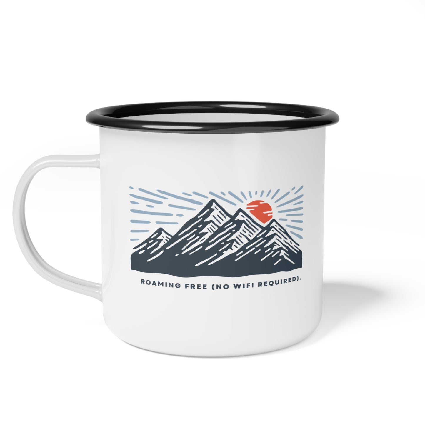 Enamel Camp Mug - "Roaming Free (No WiFi Required)" Adventure Mug for Outdoor Enthusiasts