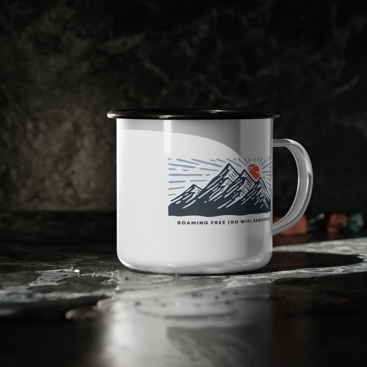 Enamel Camp Mug - "Roaming Free (No WiFi Required)" Adventure Mug for Outdoor Enthusiasts