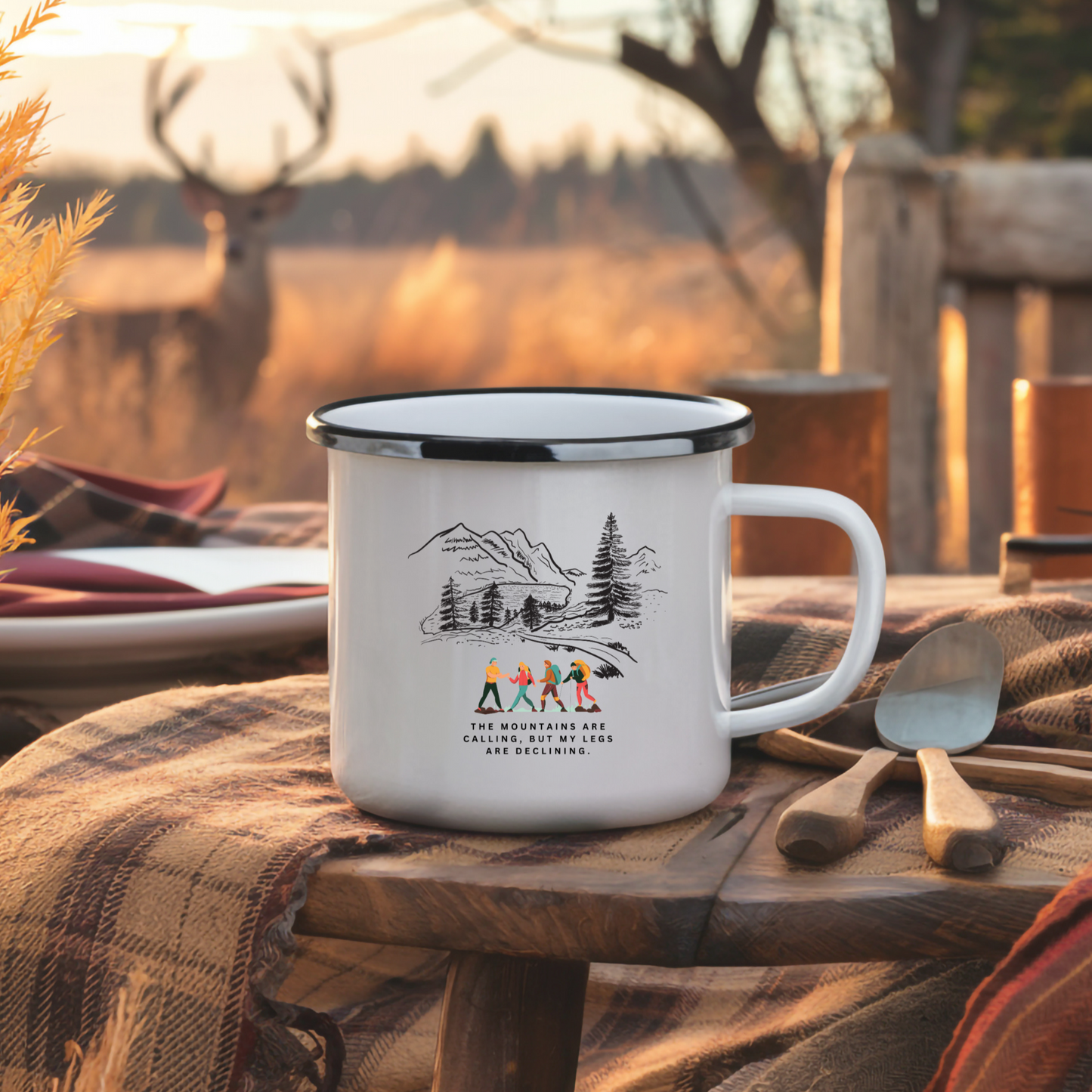 Mountain Adventure Enamel Camp Cup, Camping Mug, Coffee Lovers Gift