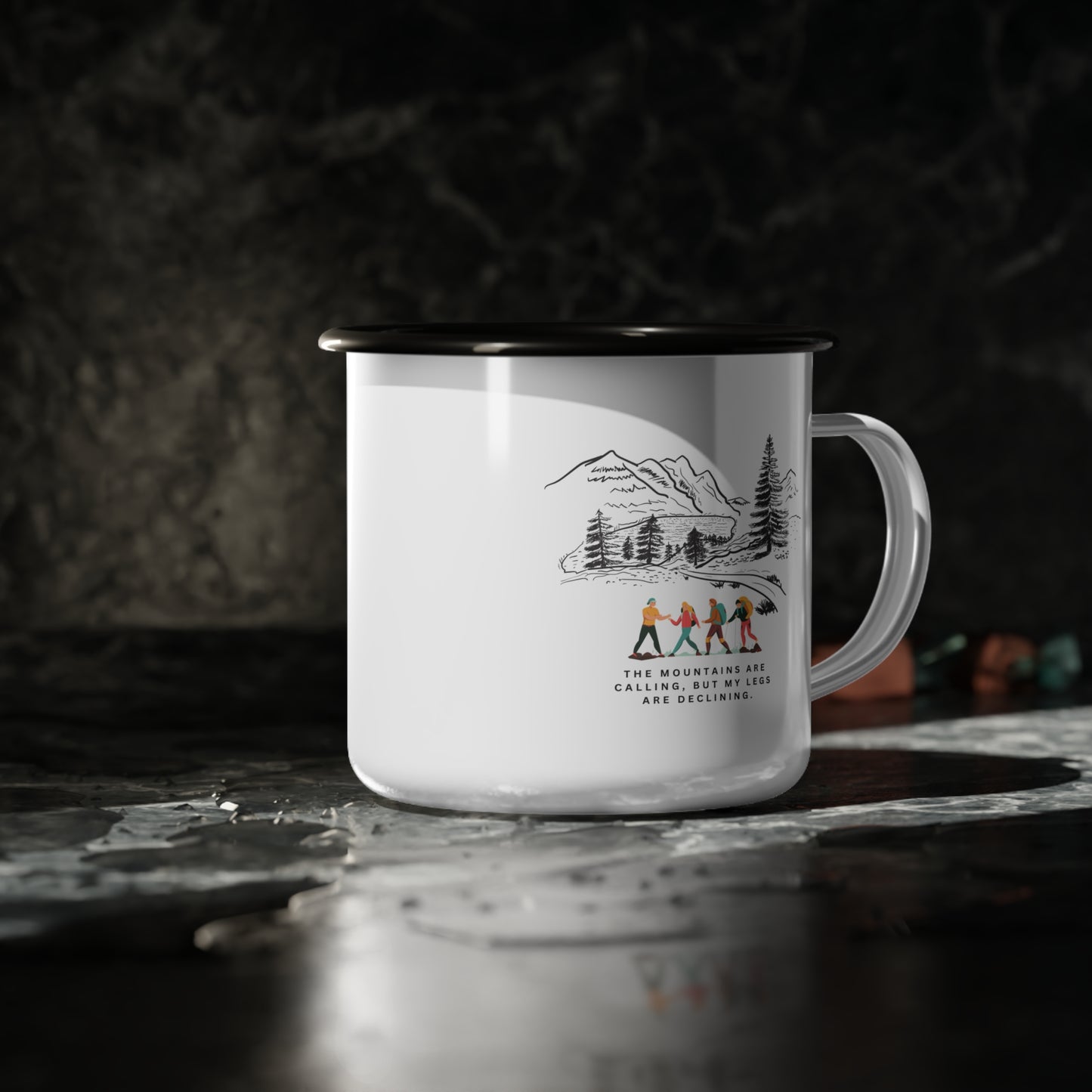 Mountain Adventure Enamel Camp Cup, Camping Mug, Coffee Lovers Gift
