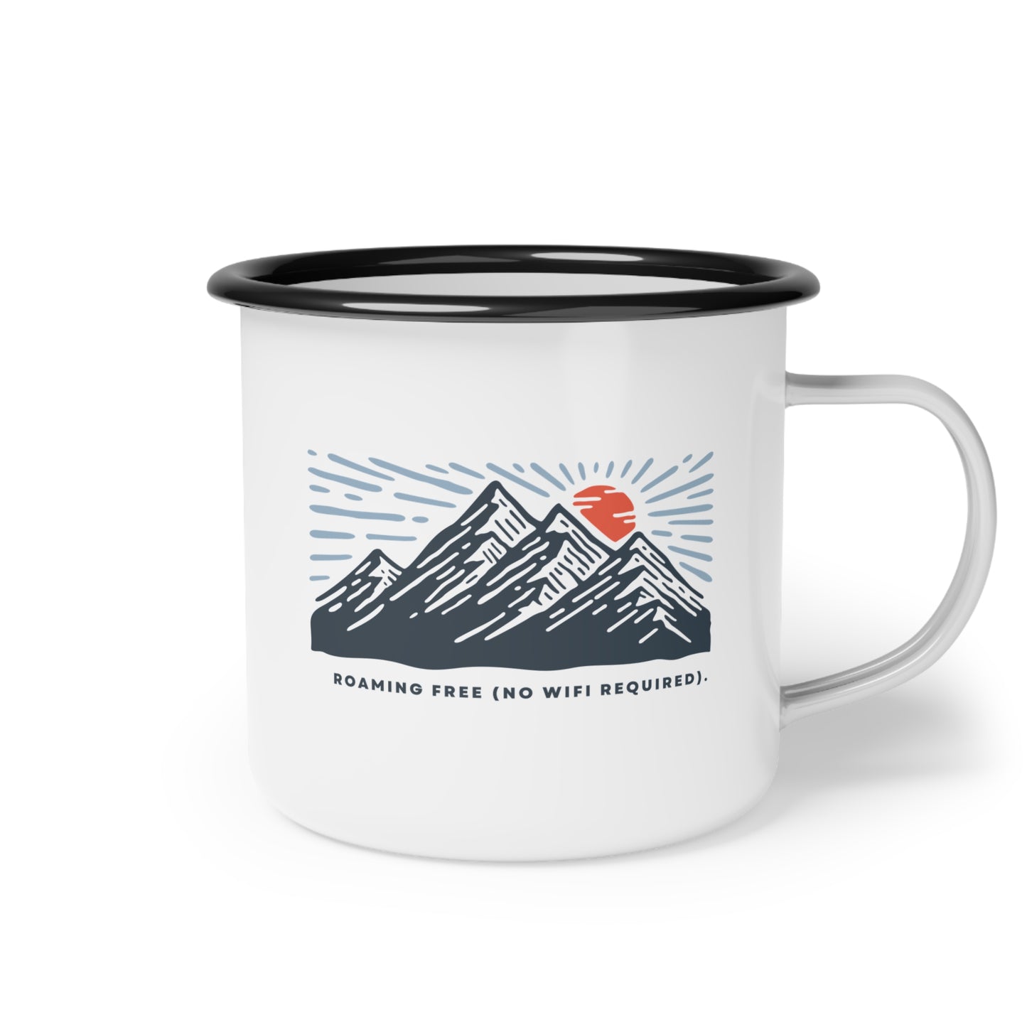 Enamel Camp Mug - "Roaming Free (No WiFi Required)" Adventure Mug for Outdoor Enthusiasts