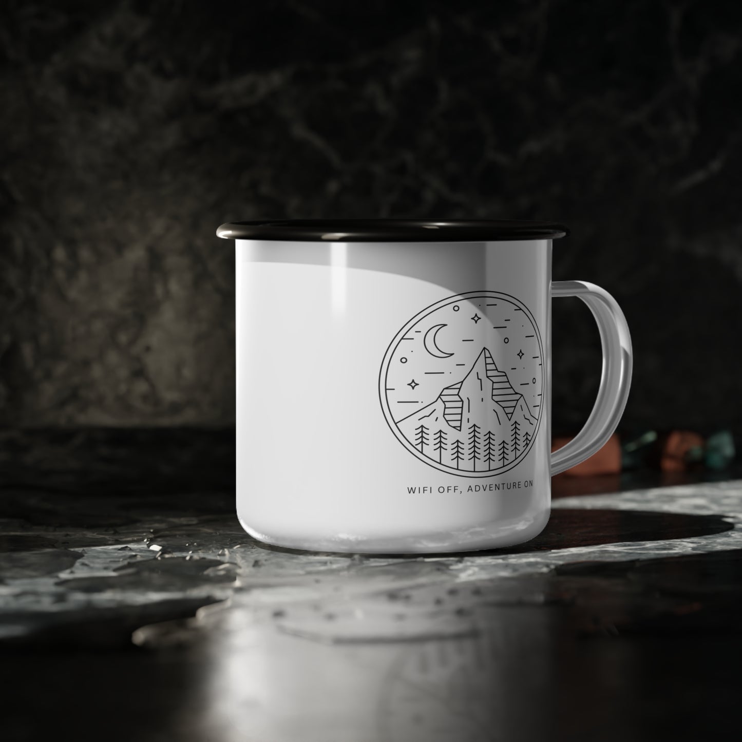 Camping Enamel Mug - 'WIFI OFF, ADVENTURE ON'